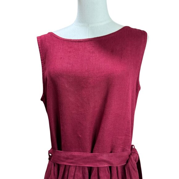 Palava Maroon Red Linen Dress with White Deer Print  |SZ: M | Sleeveless - Picture 9 of 14